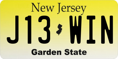 NJ license plate J13WIN