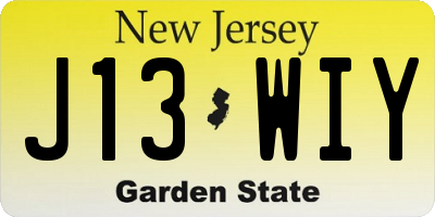 NJ license plate J13WIY