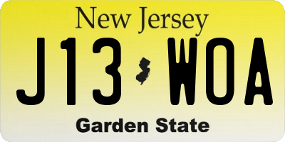 NJ license plate J13WOA