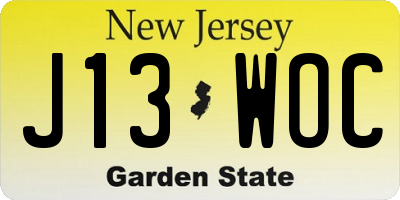 NJ license plate J13WOC