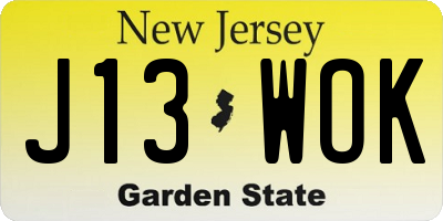 NJ license plate J13WOK
