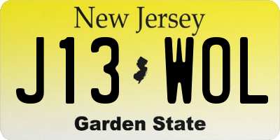 NJ license plate J13WOL