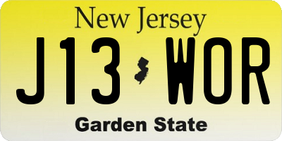 NJ license plate J13WOR