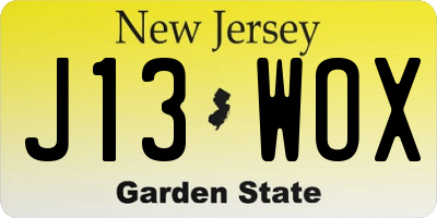 NJ license plate J13WOX