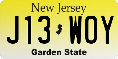 NJ license plate J13WOY