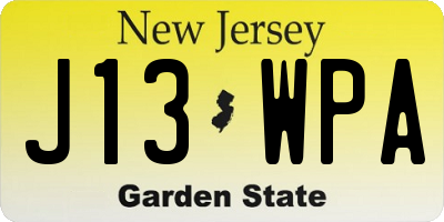 NJ license plate J13WPA