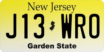 NJ license plate J13WRO