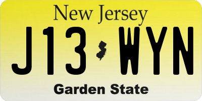 NJ license plate J13WYN