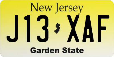 NJ license plate J13XAF