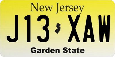 NJ license plate J13XAW