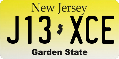 NJ license plate J13XCE