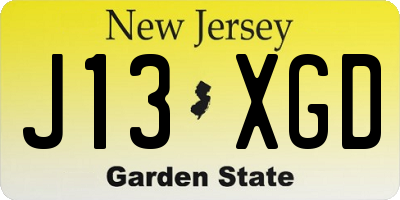 NJ license plate J13XGD
