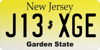 NJ license plate J13XGE