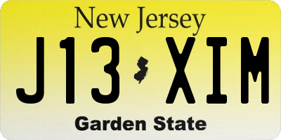 NJ license plate J13XIM