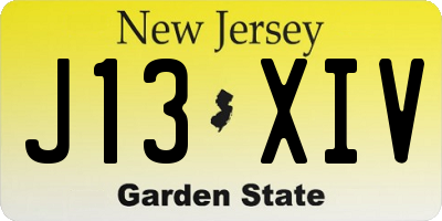 NJ license plate J13XIV