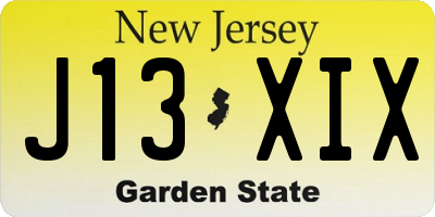NJ license plate J13XIX