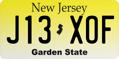 NJ license plate J13XOF