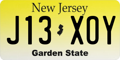 NJ license plate J13XOY