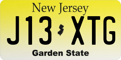 NJ license plate J13XTG