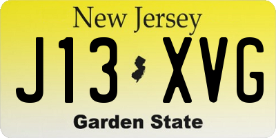 NJ license plate J13XVG