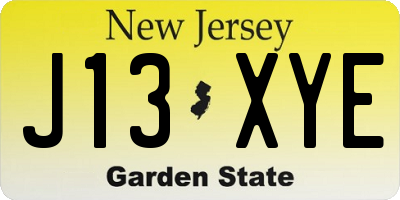 NJ license plate J13XYE