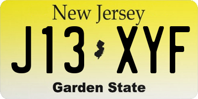 NJ license plate J13XYF