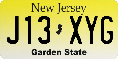 NJ license plate J13XYG