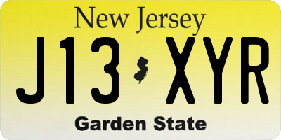 NJ license plate J13XYR