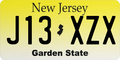 NJ license plate J13XZX