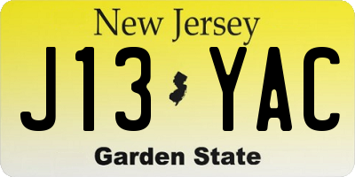 NJ license plate J13YAC