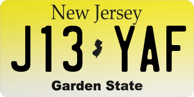 NJ license plate J13YAF