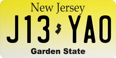NJ license plate J13YAO