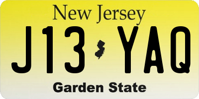 NJ license plate J13YAQ