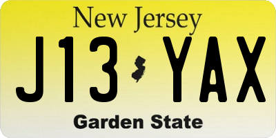 NJ license plate J13YAX