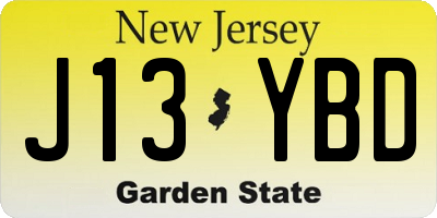 NJ license plate J13YBD