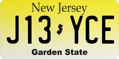 NJ license plate J13YCE