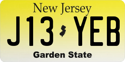 NJ license plate J13YEB