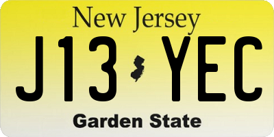 NJ license plate J13YEC