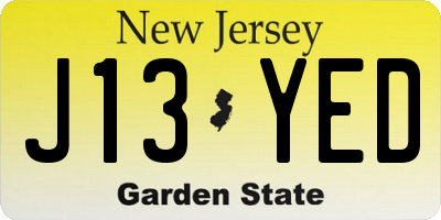 NJ license plate J13YED