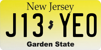 NJ license plate J13YEO