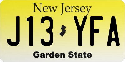 NJ license plate J13YFA