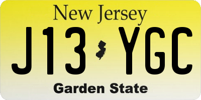 NJ license plate J13YGC