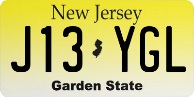NJ license plate J13YGL