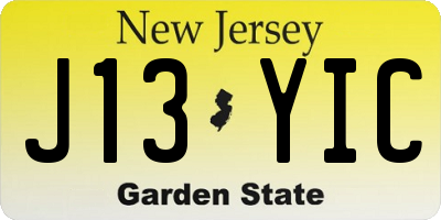 NJ license plate J13YIC