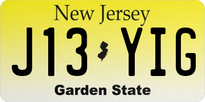 NJ license plate J13YIG