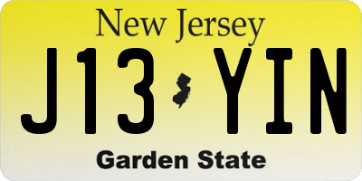 NJ license plate J13YIN