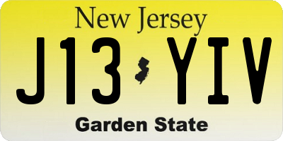 NJ license plate J13YIV