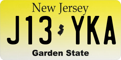 NJ license plate J13YKA