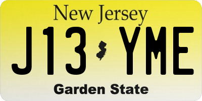 NJ license plate J13YME