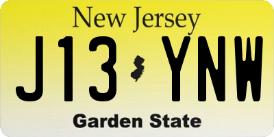 NJ license plate J13YNW